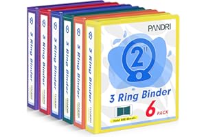 3 Ring Binder 2 Inch, PANDRI 6 Pack 2-Inch Binder Fits Letter Size 8.5'' x 11'' Paper, Versatile Binders for Office Home School, 2 Pockets, Assorted 6 Color