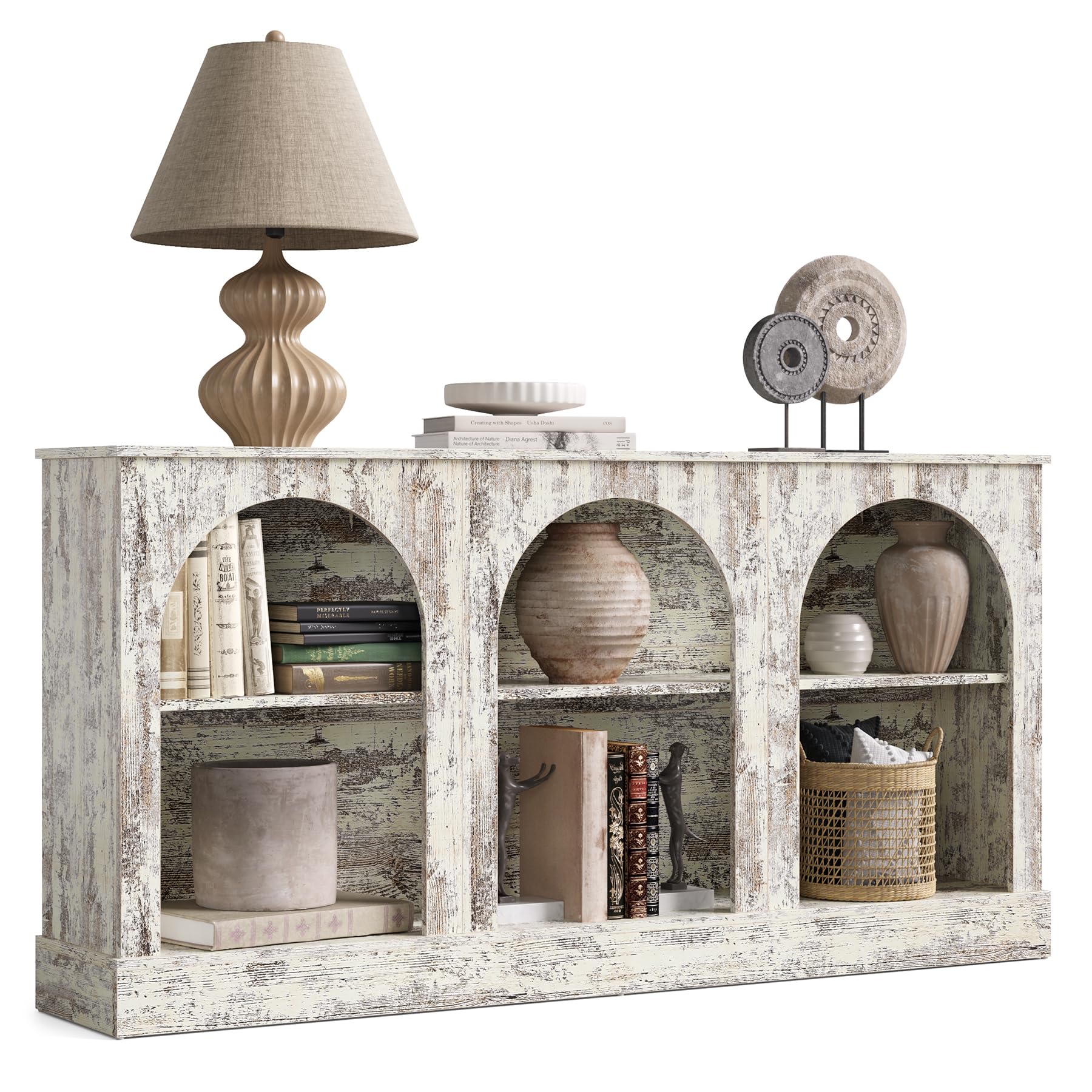 Photo 1 of LITTLE TREE 63" Modern Console Sofa Table with 3-Tier Storage, Wooden Rectangular Foyer Table, for Entrance, Hallway, Living Room, Retro White