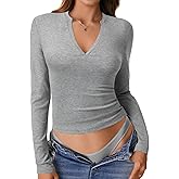 LYANER Women's V Neck Slim Fit Long Sleeve Casual Crop Top Fashion T Shirts