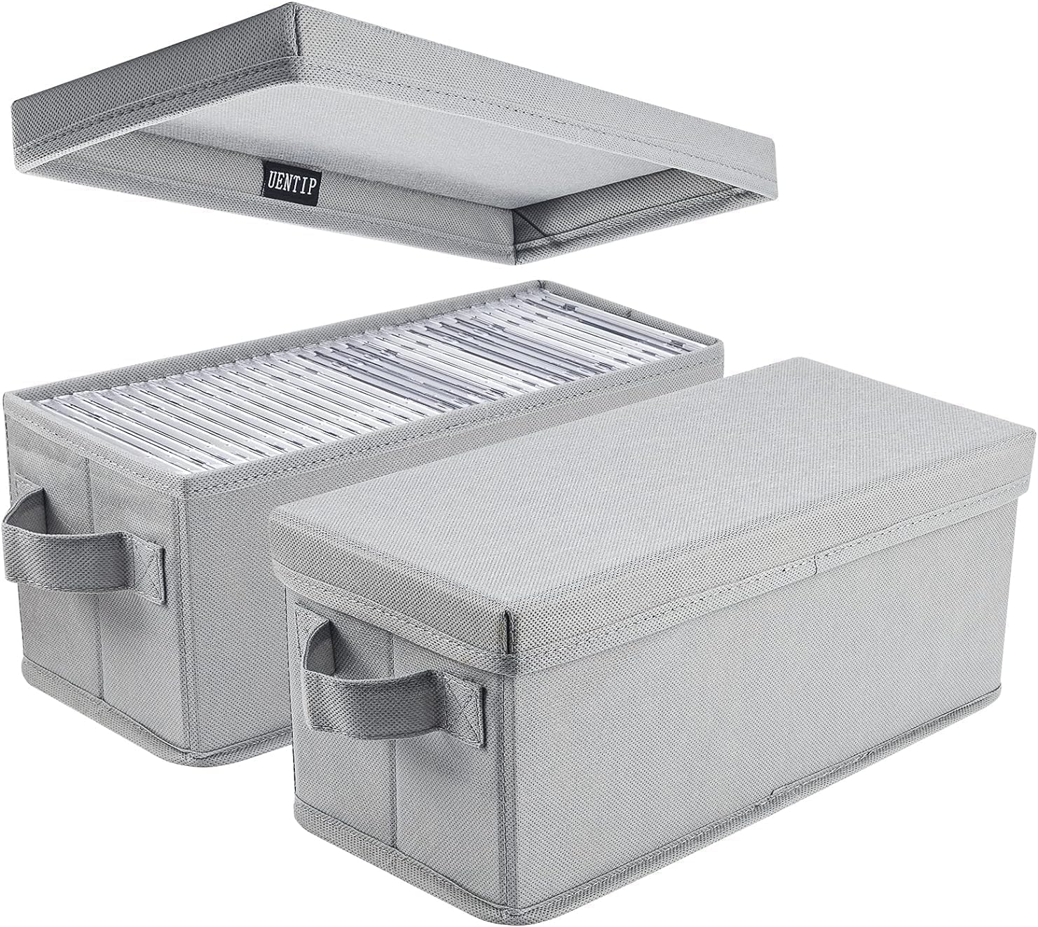 UENTIP CD Storage Box - Pack of 2 - 13.2"x5.9"x5.3", Holds 165 Discs in Sleeves or 60 CDs in Slim Cases - Grey