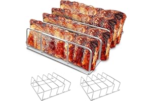 LANGZIHT 2-Pack Woodfire & Smoker Rib Rack - for Ninja Woodfire Outdoor Grill OG701 and OG751 Series - Holds 4 Full Racks of Ribs - Creates All-around Airflow - Ensures Even Cooking - Achieves Consistent Bark
