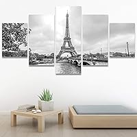 SIGNWIN Framed Canvas Wall Art Paris Eiffel Tower from Seine. Cityscape in Black and White Coastal Ocean Modern Art Contemporary Panoramic Relax/Calm for Living Room, Bedroom, Office - 60