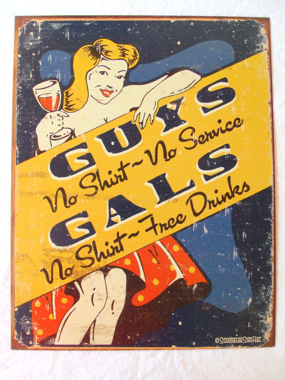 Schonberg - No Shirt Tin Sign 12 x 16in