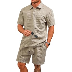 LUCKOBI Men's 2 Pieces Outfits Textured Polo Shirt and Shorts Set | Summer Jogging Tracksuit,Soft yet elastic,lightweight and