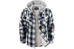 WENTTUO Mens Flannel Plaid Jacket Long Sleeve Fleece Sherpa Lined Winter Jacket Warm Coat