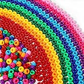 Richbunnys 1000Pcs Multi-Colored Plastic Pony Beads Bulk for Craft,6 * 9mm Assorted Colors Hair Beads Black, red,Blue, White for Bracelets Making,Kandi Charms(Dopamine Colors)