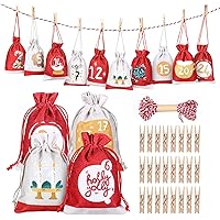 GWHOLE 24PCS Advent Calendars 2025 Small Bags for Filling Xmas Countdown Hanging Advent Calendar Set with Drawstring for DIY