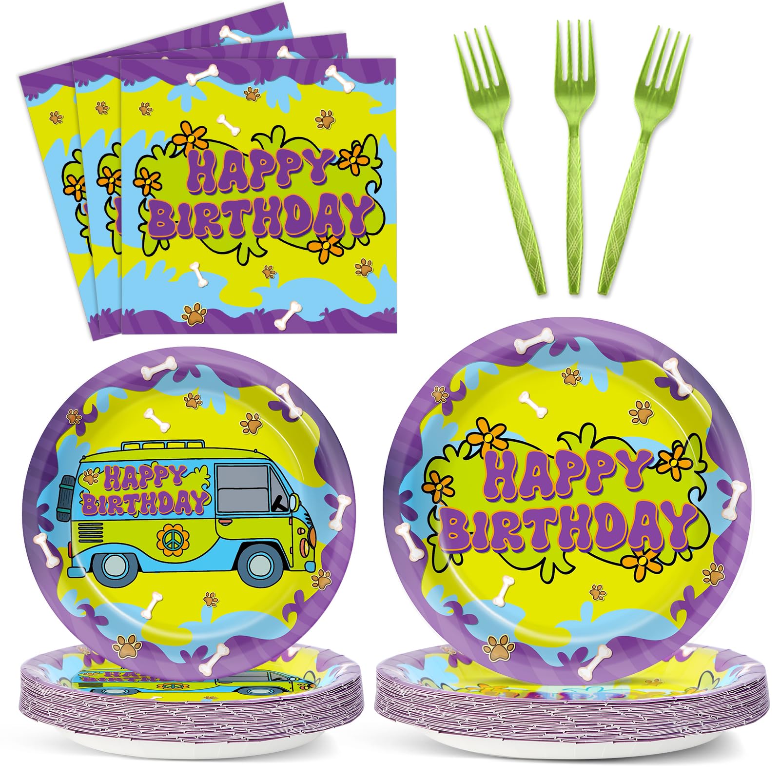 96Pcs Cartoon Dog Party Decorations Dog Birthday Party Plates and Napkins Paw Theme Birthday Decorations Cute Cartoon Puppy Paper Plates Disposable Tableware Set for Kids Baby Shower Serves 24