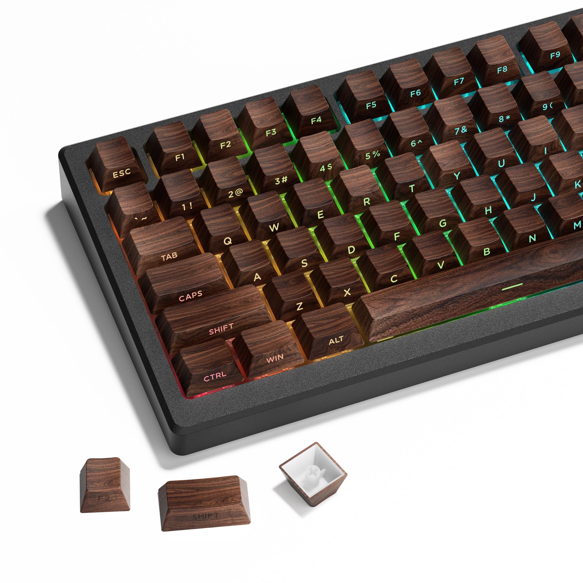 Photo 1 of XVX PBT Keycaps - Side Print Shine Through Custom Keycaps 60 65 75 100 Percent, Retro Dye Sub & Double Shot Key caps Set 126 Keys, Cherry Profile for Mechanical Keyboard, Walnut Textures