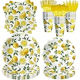 Suhelkit Lemon Party Decorations Tableware, Disposable Summer Theme Lemon Birthday Party Supplies, Paper Plate, Napkin, Cup, Cutlery, for Birthday Baby Shower Bridal Shower, 24 Guests