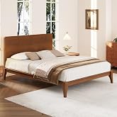 Merax Queen Mid Century Modern Bamboo Wood Bed Frame with Headboard, Brown | Queen Size Platform Bed with Wood Slat, Heavy Duty Steel Center Beam for Support, Under Bed Storage, No Box Spring Needed