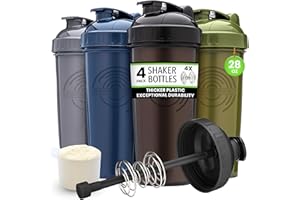 GOMOYO [4-Pack] 28-Ounce Shaker Bottle | Bulk Protein Shaker Bottle with Action-Rod Wire Mixer | Shaker Cups Sets are BPA Free and Dishwasher Safe | Moss, Gray, Navy, & Black