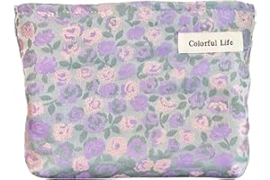 STARDW Aesthetic Floral Makeup Bag Cute Small Cosmetic Bags for Women Girls, Travel Toiletry Bag Large Capacity Zipper Makeup Pouch, Purse Organizer Pouches