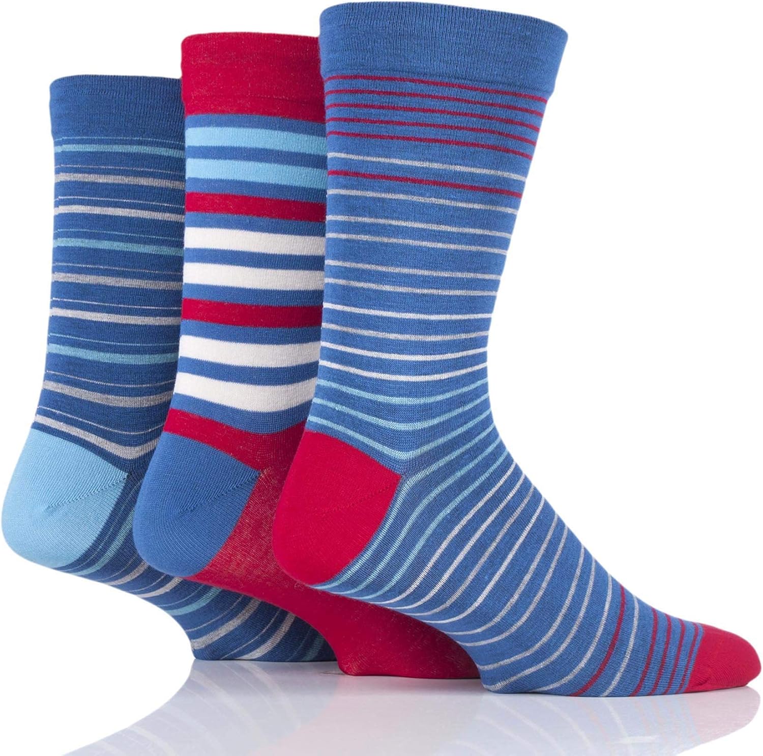 Mens 3 Pair Comfort Cuff Striped and Plain Bamboo Socks