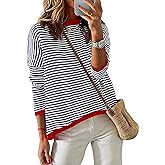 ZESICA Women's Fall Striped Sweaters Long Sleeve Crew Neck Shirts Color Block Lightweight Pullover Tops