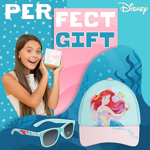 Disney Girls Sunglasses and Baseball Cap Set, Adjustable Sun Hat