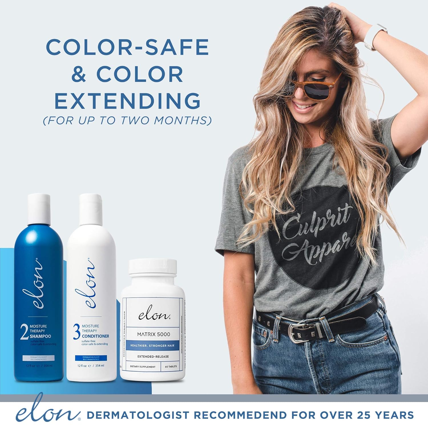 Elon Thinning Hair System - Maintenance | Dermatologist Recommended | Elon Moisture Therapy Shampoo, Elon Moisture Therapy Conditioner, Elon Matrix 5000 Hair Vitamins (60 tablets): Beauty