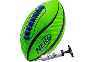 Nerf Spiral Grip Footballs - Patented Spacelace for Ultimate Spirals - Machine Stitched Construction - Pump Included - Junior or Mini - Blue/Orange or Green/Black