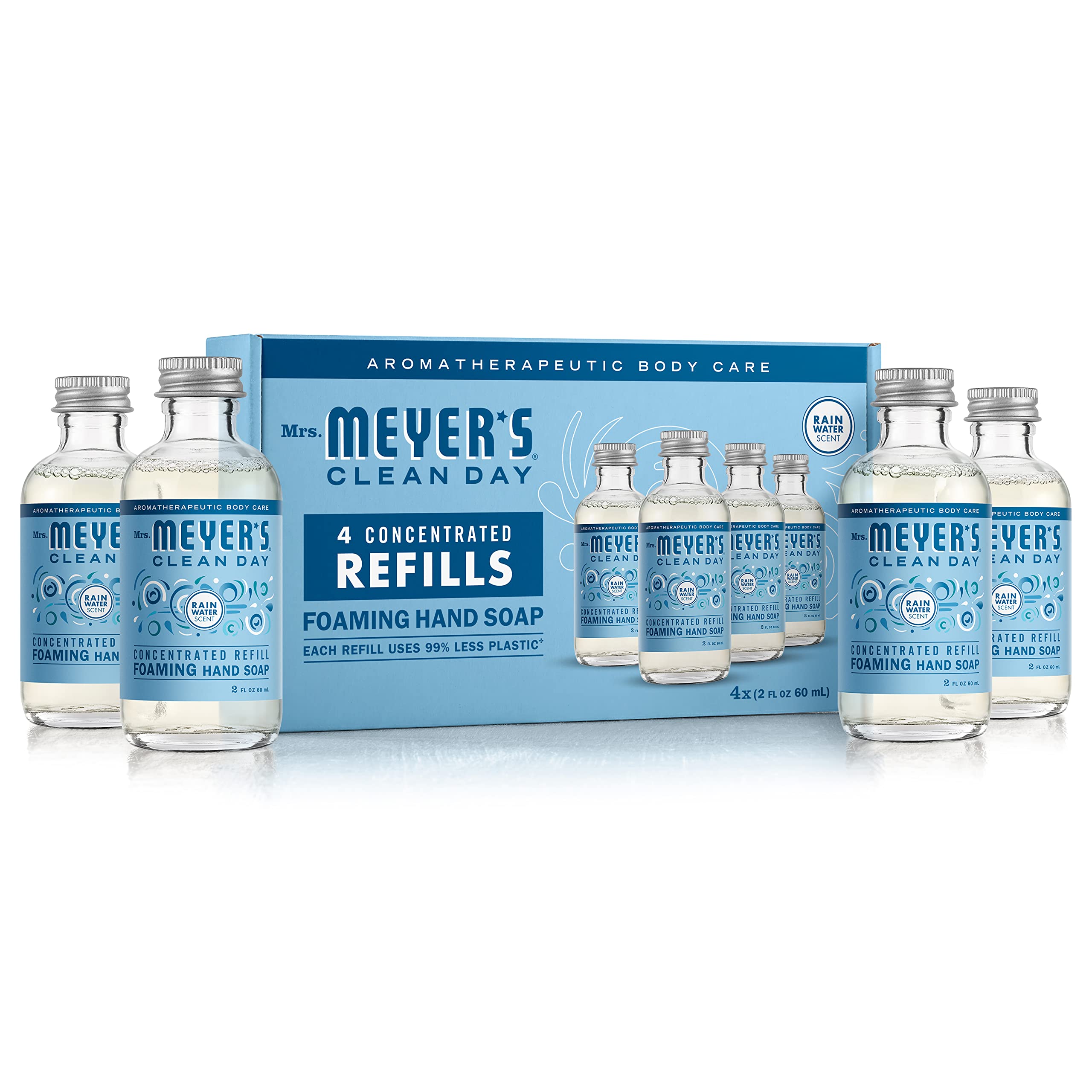Photo 1 of MRS. MEYER'S CLEAN DAY Foaming Hand Soap Concentrated Refills, 4 Concentrated Refills (2 Fl. Oz each), Rain Water Scent, Makes 40 Fl. Oz. of Foaming Soap Total