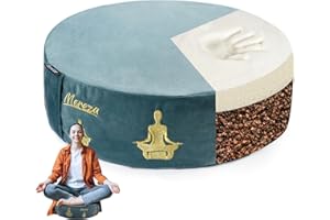 MEREZA Meditation Cushion, 5" Thick Yoga Pillows for Sitting on Floor with Buckwheat Yoga Bolster Pillow Velvet Cover Machine Washable Meditation Pillow Zafu Yoga Pillow for Sitting Men Women