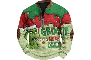 HUTJDHA Men's Christmas Sweater Zip Up Sweatshirts Vintage Knit Graphic Sweatshirt Xmas Stand Collar Pullover 2025