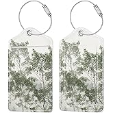 (Set of 2) Luggage Tag Leather Privacy Cover ID Label Address Card with Stainless Steel Loop, Travel Bag Tags Suitcase Labels, Misty