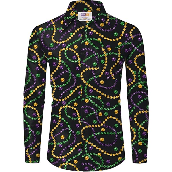 Amazon.com: Hutianyue Men Outfits for Mardi Gras Long Sleeve Lapel Button  Down Shirts Funky Printed Casual Shirts Men for Mardi Gras : Clothing,  Shoes & Jewelry