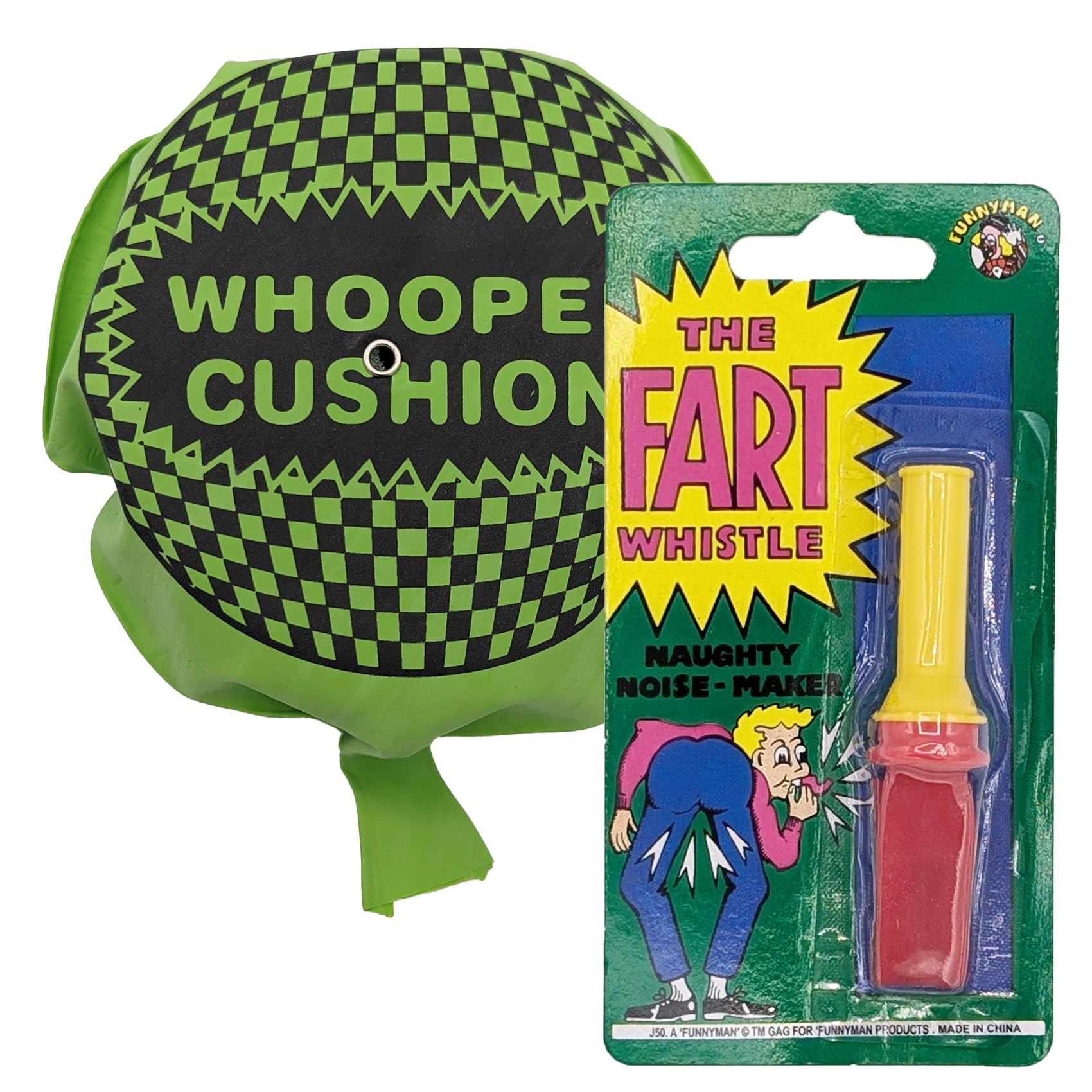 ihoot Self-Inflating Whoopee Cushion & Fart Whistle 2-in-1 Bundle | Party Bag Fillers for Kids, Stocking Fillers Kids Prank Kit Boys