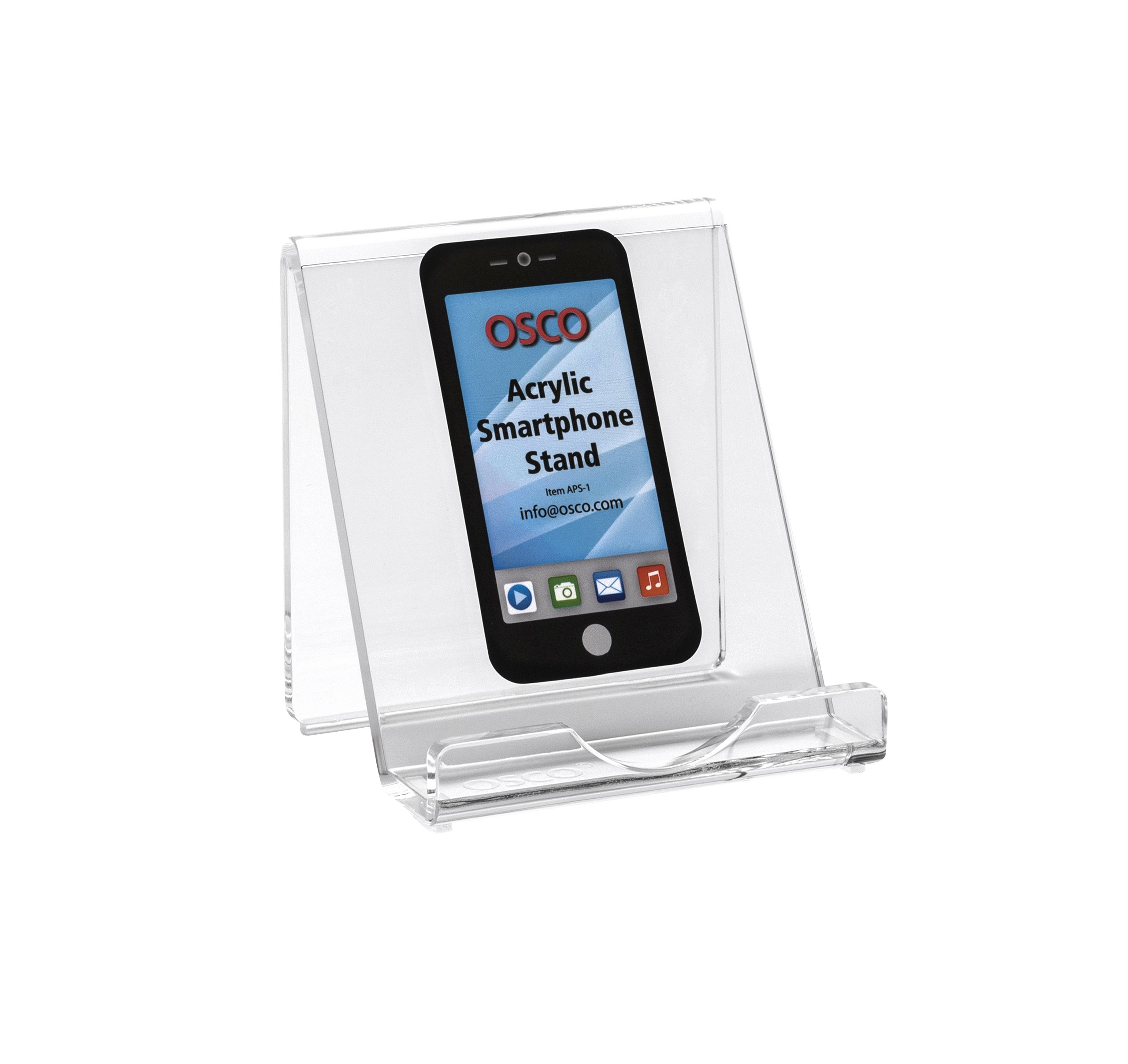 Osco Clear Acrylic Smartphone Dock Stand, Elegant Desk & Bedside Holder with Glass-Look Finish, Universal Mobile Compatibility, Non-Slip Feet, Compact 9×8.5×7.2 cm — image 1