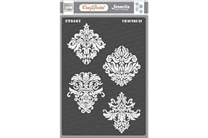 CrafTreat Damask Stencils for Painting on Wood, Canvas, Paper, Fabric, Floor, Wall and Tile - Damask Designs - Size: A4 (8.3 x 11.7 Inch) - Reusable DIY Art and Craft Stencils - Damask Stencil Wall