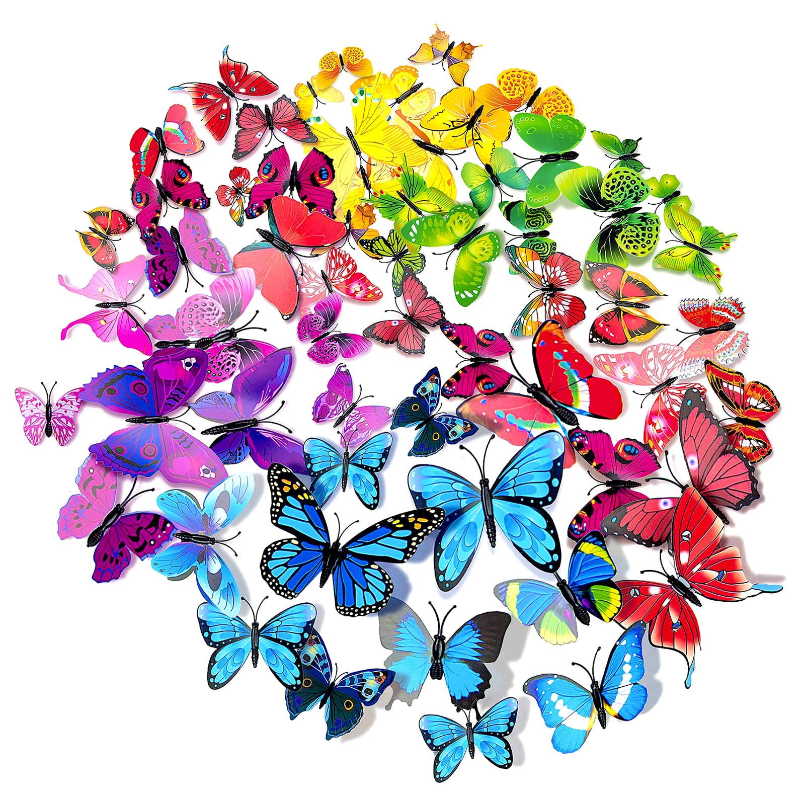 Butterfly Stickers,Wing Stickers,48 PCS 3D Butterfly Stickers with Sponge Gum and Pins, Removable Wall Sticker Decals for Room Home Nursery Decor with 4 Colors