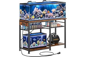 KALRIN 55-75 Gallon Aquarium Stand with 6 ft Power Strip, 5-Tier Metal Frame Fish Tank Stand 40 Gallon Tank Stand 49.2" L*18.9" W Tabletop 780lbs Capacity (Vintage Brown, 55-75 Gallon)