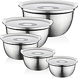 FineDine Stainless Steel Mixing Bowls Set with Lids, Home Kitchen Cooking Essentials Household Must Haves for Baking, 5 Piece
