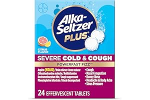 ALKA-SELTZER PLUS Severe,Cold & Cough Medicine for Adults,PowerFast Fizz Citrus Effervescent Tablets,Fast Relief of Headache,Sore Throat,Cough,Nasal & Sinus Congestion 24 Count, Packaging May Vary