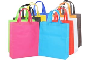 DZTIAN Supersize 14 Pack Reusable Non Woven Gift Bags with Handles Party Fabric Tote Bags Treat Bags for Birthday Favors, Snacks 14 Colors (9.8 x 13.8 x 4 inches)