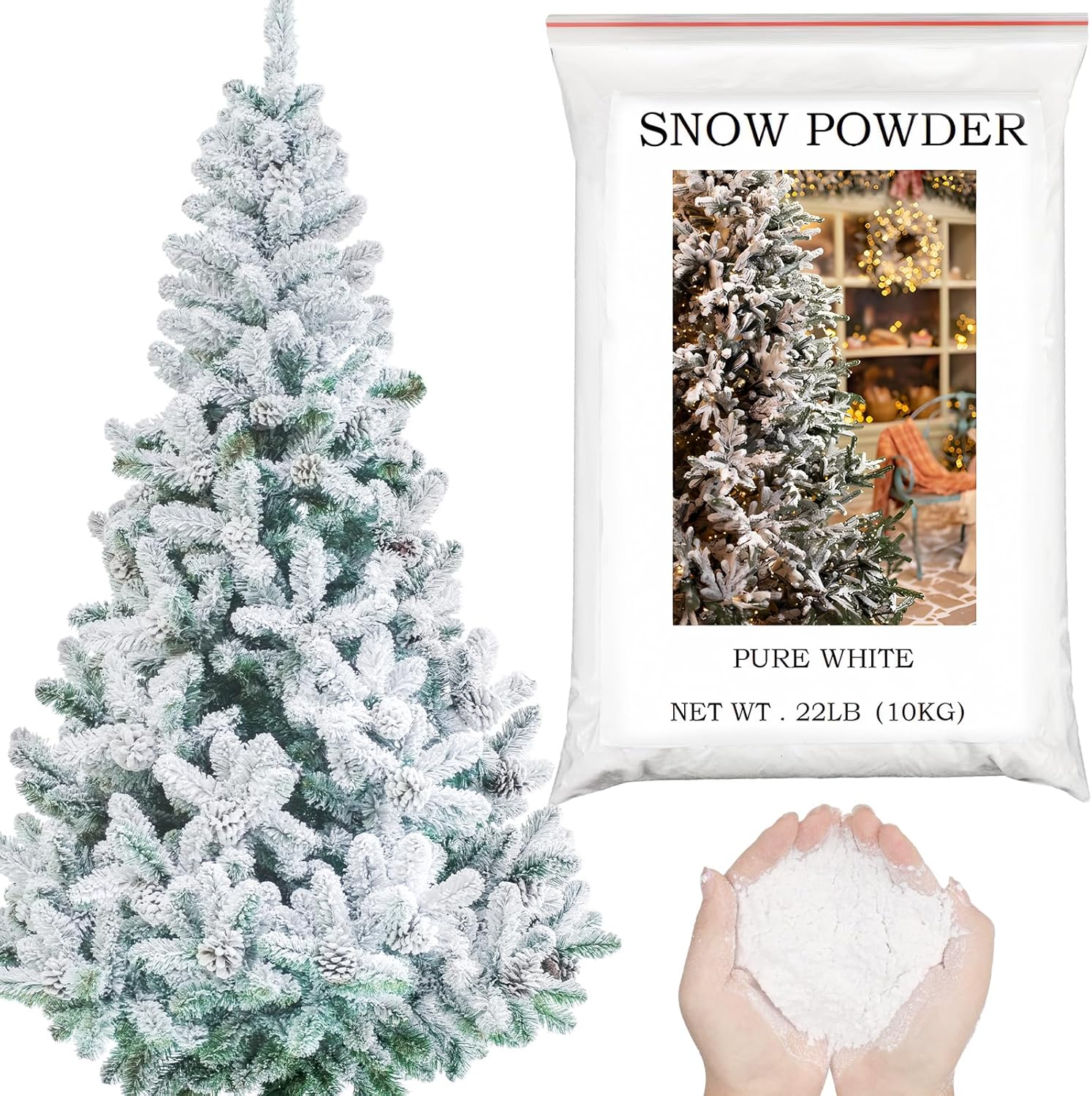 Artificial Snow - Ganeen 22 Lb/ 10 kg Christmas Self Adhesive Snow Flocking Powder Artificial Fake Snow Powder Snow Flocking Instant Snow Decorations Holiday Crafts for Christmas Tree Garlands Village Home
