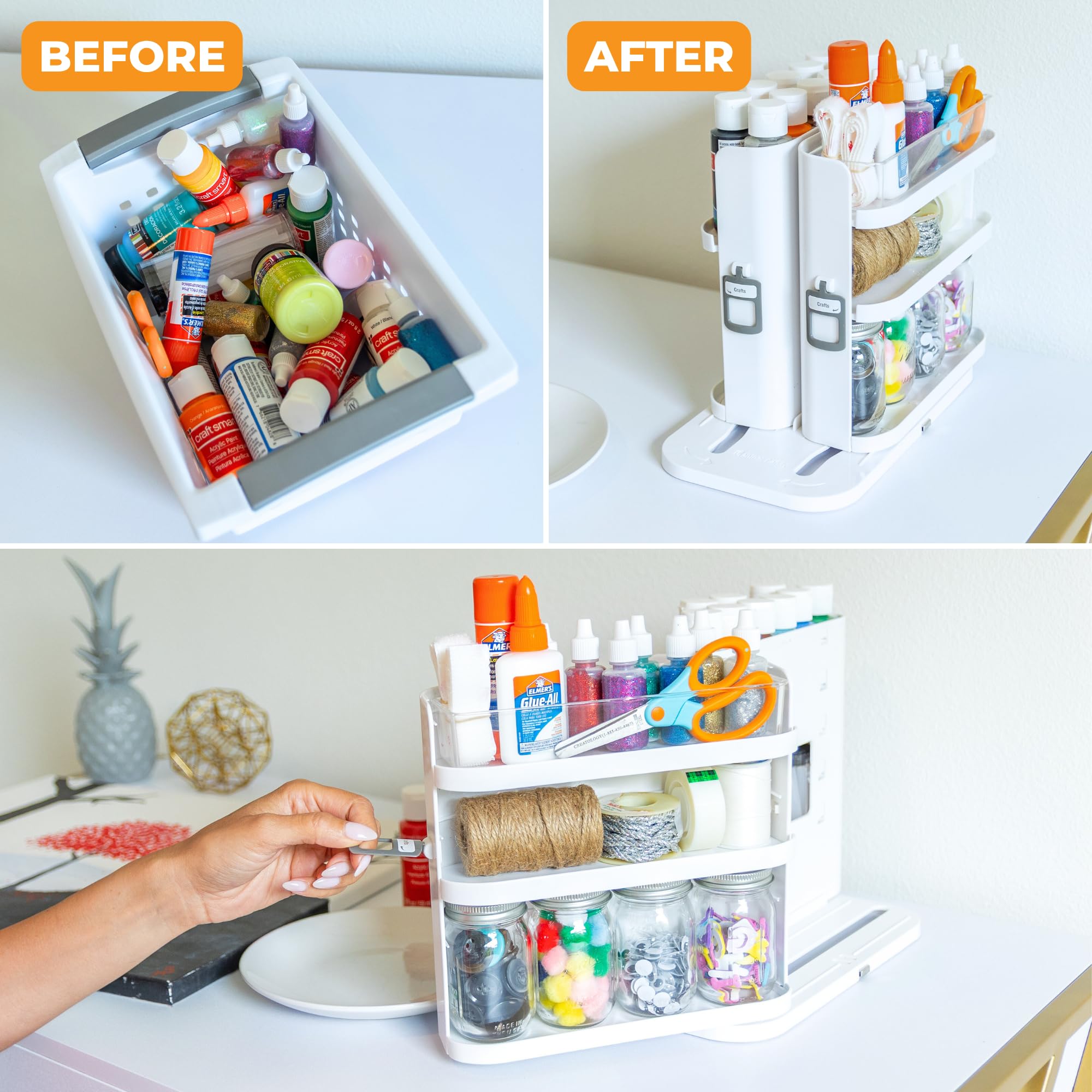 Cabinet Caddy SNAP! Spice Rack Organizer for Cabinet - Slide & Rotate Seasoning Organizer - 3 Snap-In Adjustable Shelves for 5 Tier of Storage - Magnetic Modular Design - 8.9”H x 6.1”W x 10.8”D