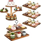 Havawish 5 Pcs Wood Dessert Table Display Set, 2 Tier Wooden Cake Stand 4 Tier Cupcake Tower 3 Rectangular Serving Tray Platter for Display Tea Party Wedding Farmhouse