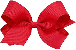 Wee Ones Girls' Plain Wrap Classic Grosgrain Hair Bows on a WeeStay No-Slip Hair Clip, Handmade, Large, Red