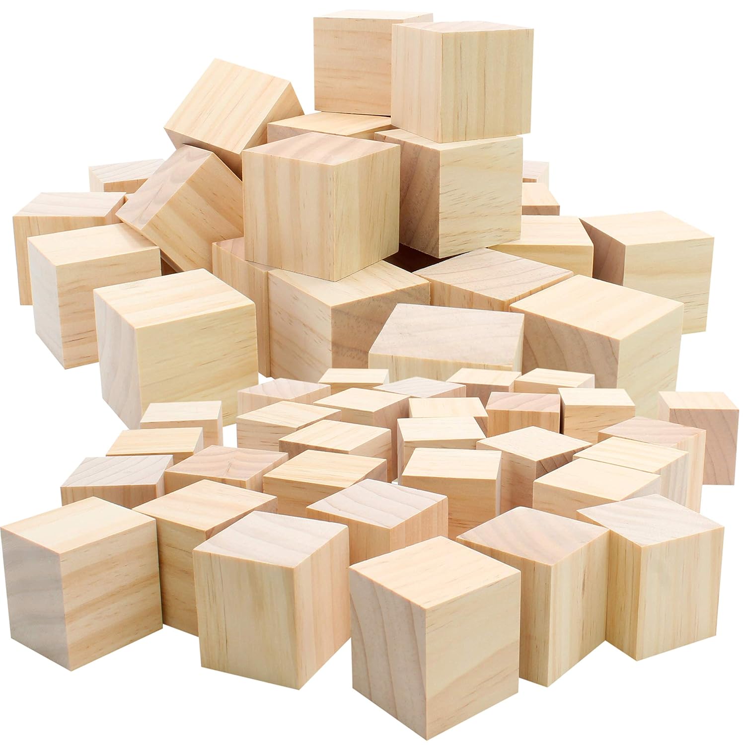 (50pc) Blank Real Wood Natural Alphabet Blocks for Crafts Painting Wood Burning Engraving Weddings Parties Unfinished and Unpainted Wooden 2" x 2" Cubes