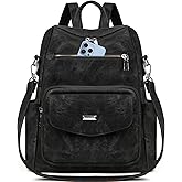 RAINSMORE Convertible Backpack Purse for Women Designer PU Leather Backpack Purse Waterproof Women's Fashion Backpack Handbags 13.3 Inch Anti Theft Crossbody Shoulder Bag for Work Travel College Black