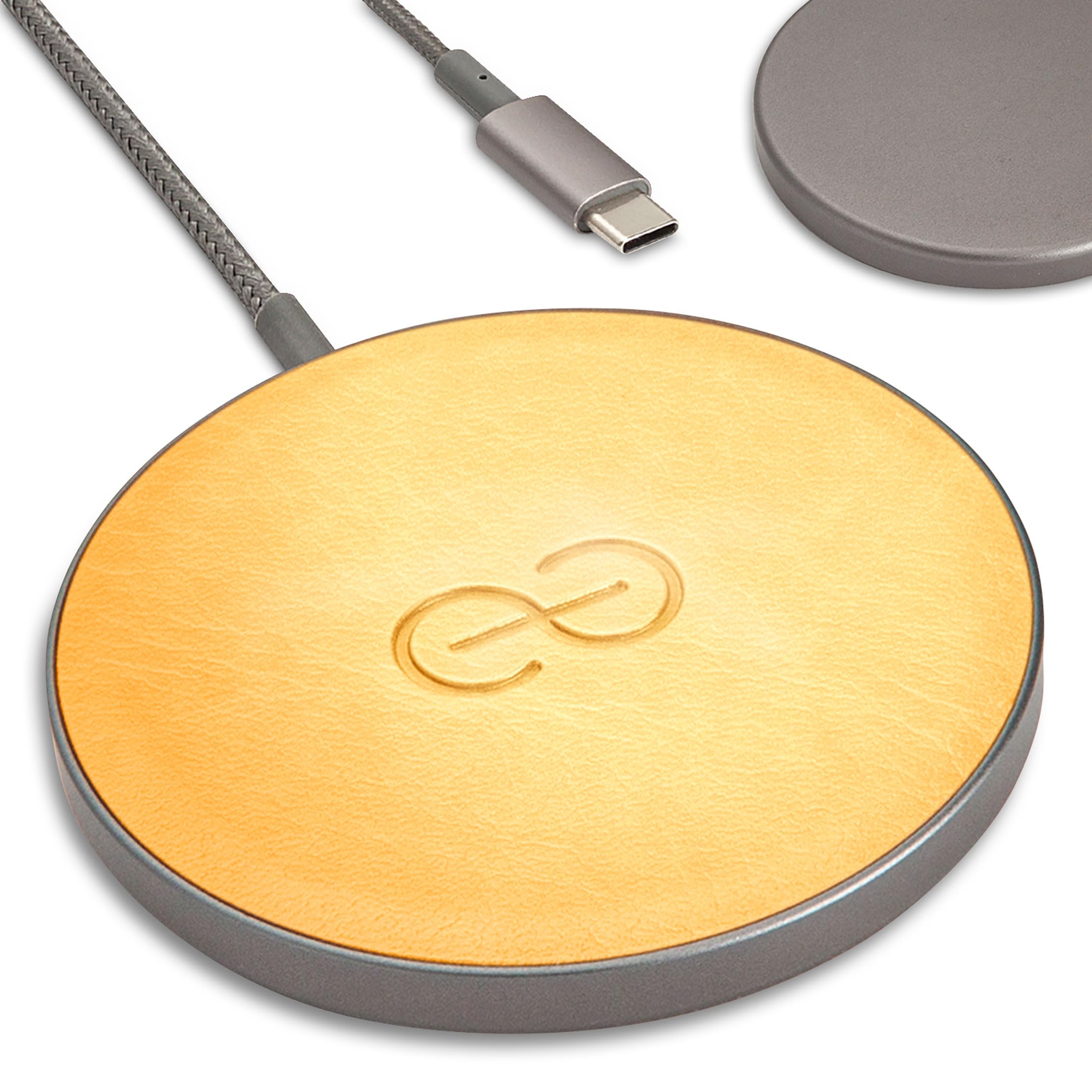 Dreem Empower Magnetic Wireless Charger Pad – Compatible with MagSafe for iPhone 17/16/15/14/13/12 & Qi-Certified Devices – Premium Vegan Leather [Gold]