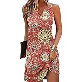Ladlop Summer Dresses for Women 2026 Beach Loose Casual A Line Dress Sleeveless V-Neck Sundress with Pockets