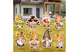 TREWAVE Fall Thanksgiving Yard Signs Decoration 8 Pcs Gnomes Yard Stakes Outdoor Decor Large Autumn Lawn Decorations Porch Garden Home Decor (8 Gnomes)