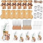 Jieting 6 Sets Baby Shower Prizes for Game Winners Bear Shaped Bamboo Cheese Board with Knives, Towels, Gift Bags & Thank You Cards – 37Pcs Bridal Shower Favors for Guests