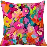 decorbox Abstract Flower Oil Painting 18x18 Inch Throw Pillow Cover, Bloom Wildflower Decorative Cushion Case, Home Room Spring Summer Decor Wife Mom Sister Her Birthday Gift Modern Floral Pillowcase