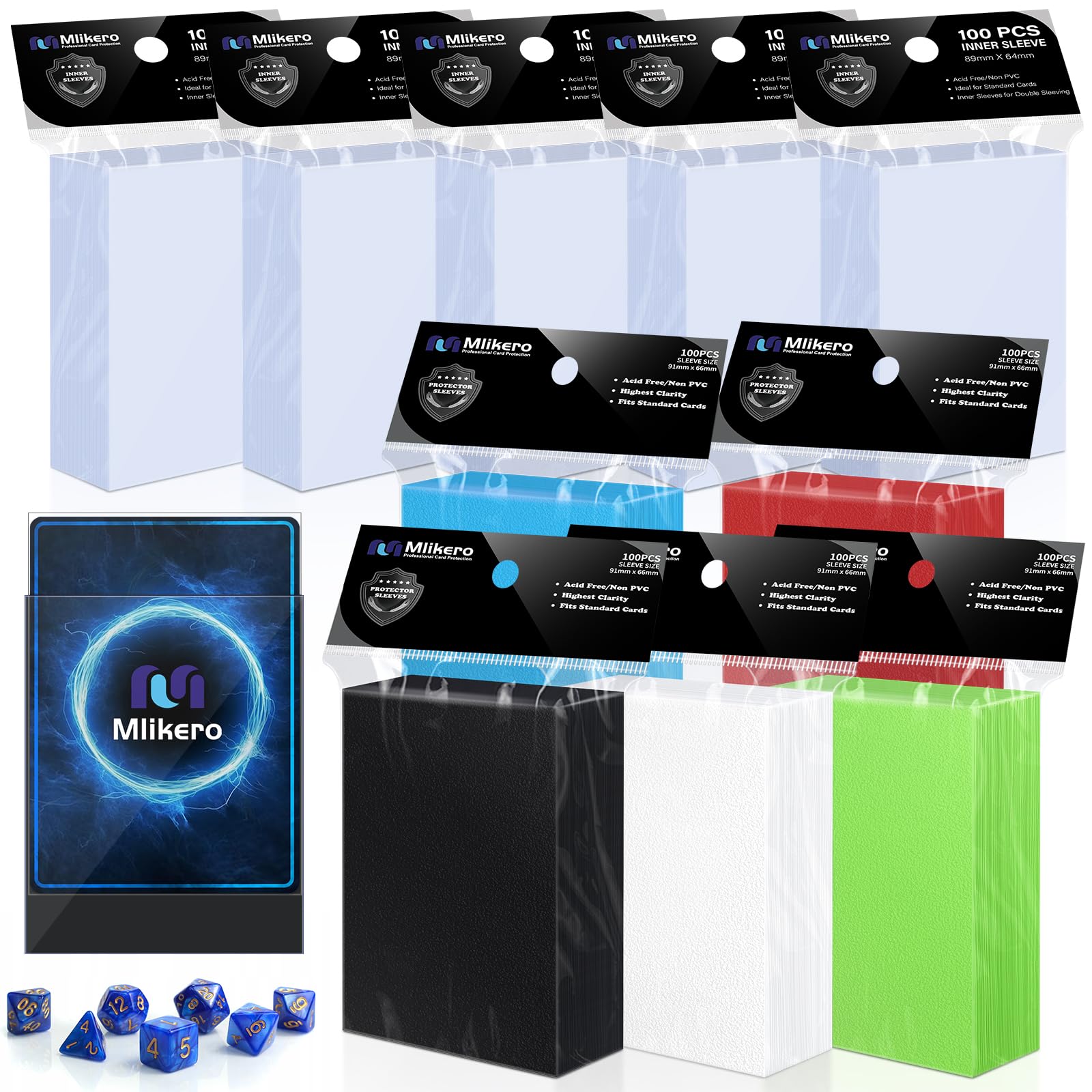 Photo 1 of 1000 Pack Card Sleeves, 500 Matte Trading Card Sleeve and 500 Inner Sleeves Ideal for Double-Sleeving, Fit for MTG, TCG and Game Cards (5 Colors)