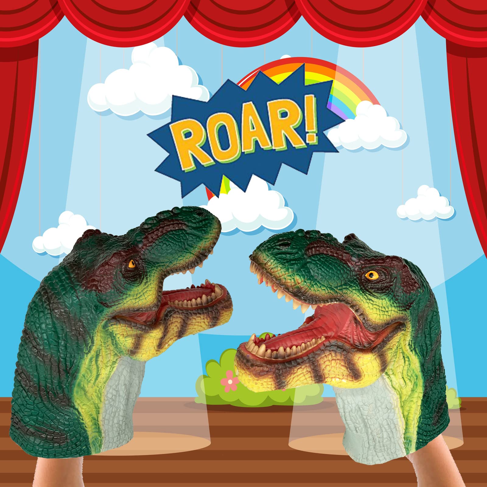 Gemini&Genius Dinosaur Toys Tyrannosaurus Rex Puppets with Audio Support, Dinosaurs Hand Puppet Halloween Scary Toys Role Play and Party SuppliesToys for Kids 3-12 Years Old