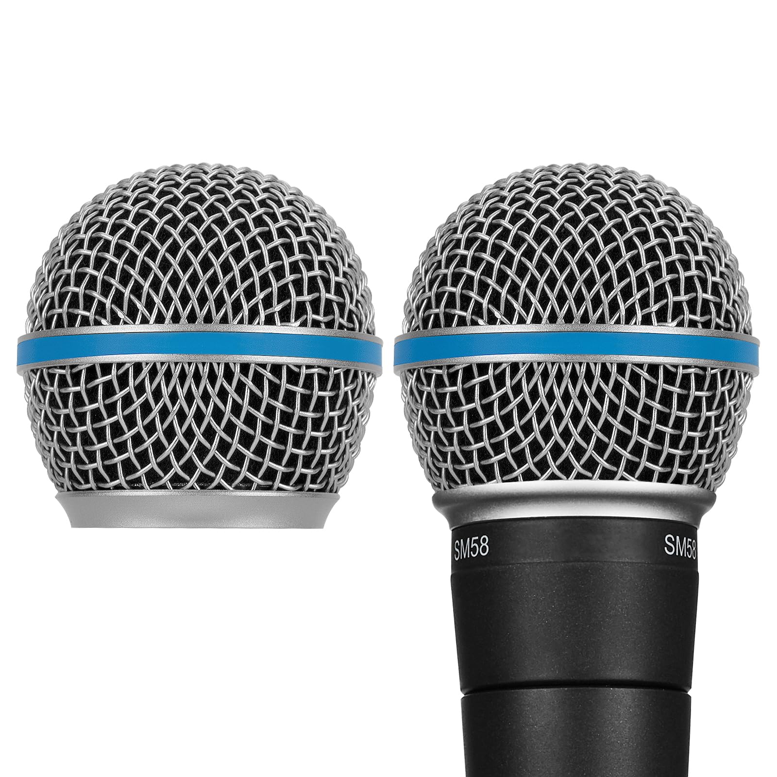 GEEKRIA for Creators Microphone Replacement Grille Compatible with Shure BETA 58A, SV100 Mic Head Cover, Microphone Ball Head Mesh Grill, Capsule Parts (Silver / 2 Pack)