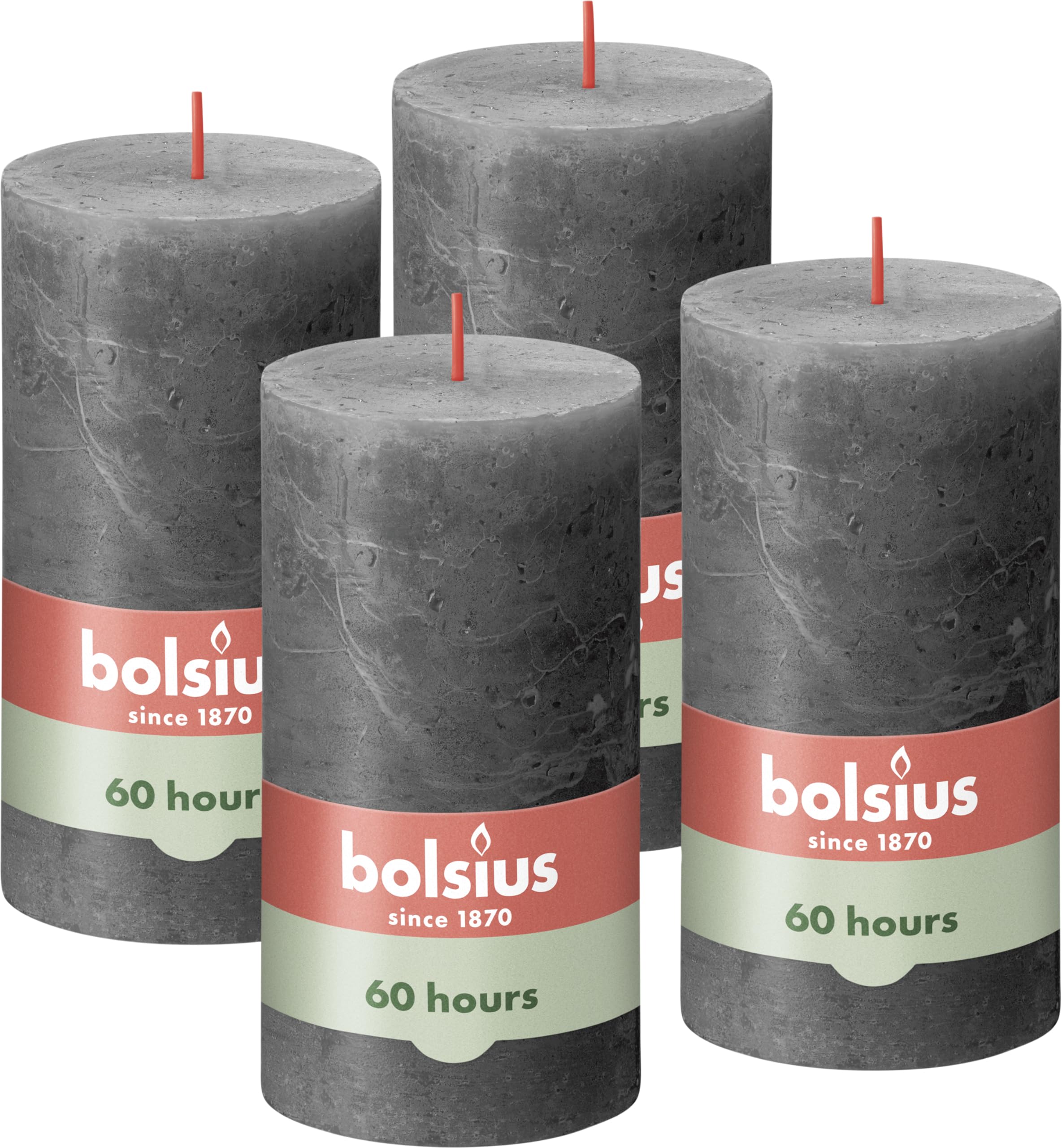Bolsius Rustic Pillar Candle - Anthracite - Pack of 4 - Long Burning Time of 60 Hours - Household Candle - Interior Decoration - Unscented - Includes Natural Vegan Wax - No Palm Oil - 130 x 70 mm — image 1